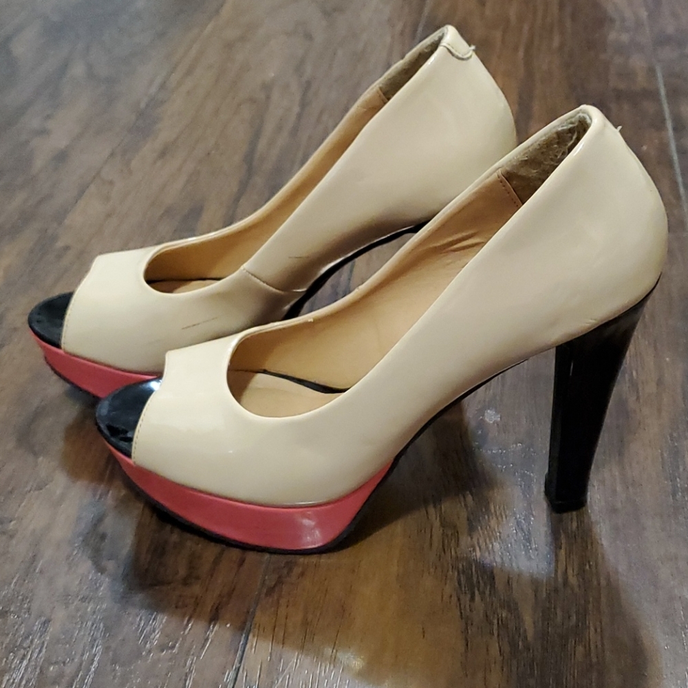 Candie's patent peep toe heels